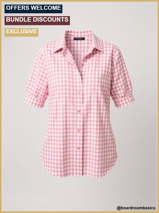 Tops - Puff Short Sleeve Button Down Blouse Ruffle Collar Dressy Casual Work Top